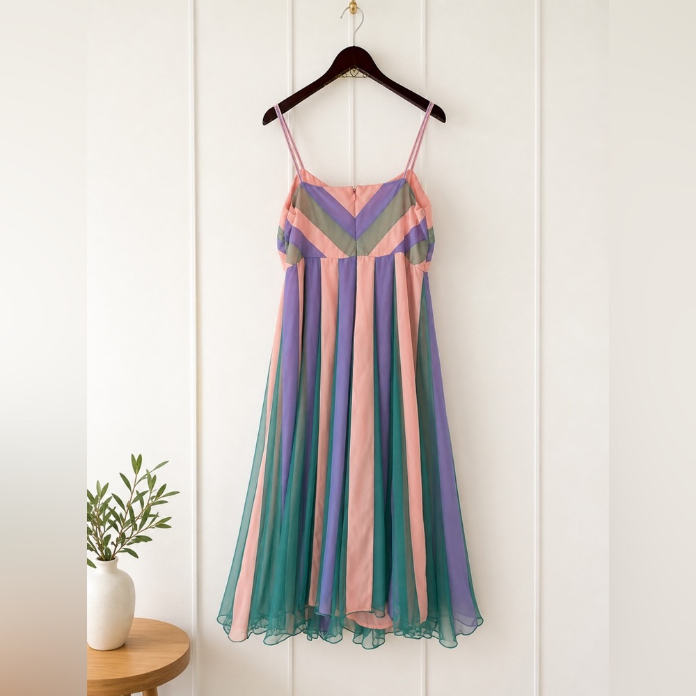 ASOS Pastel Spaghetti Strap Midi Dress Size 14 Stripes A-Line NWOT - Picture 2 of 4